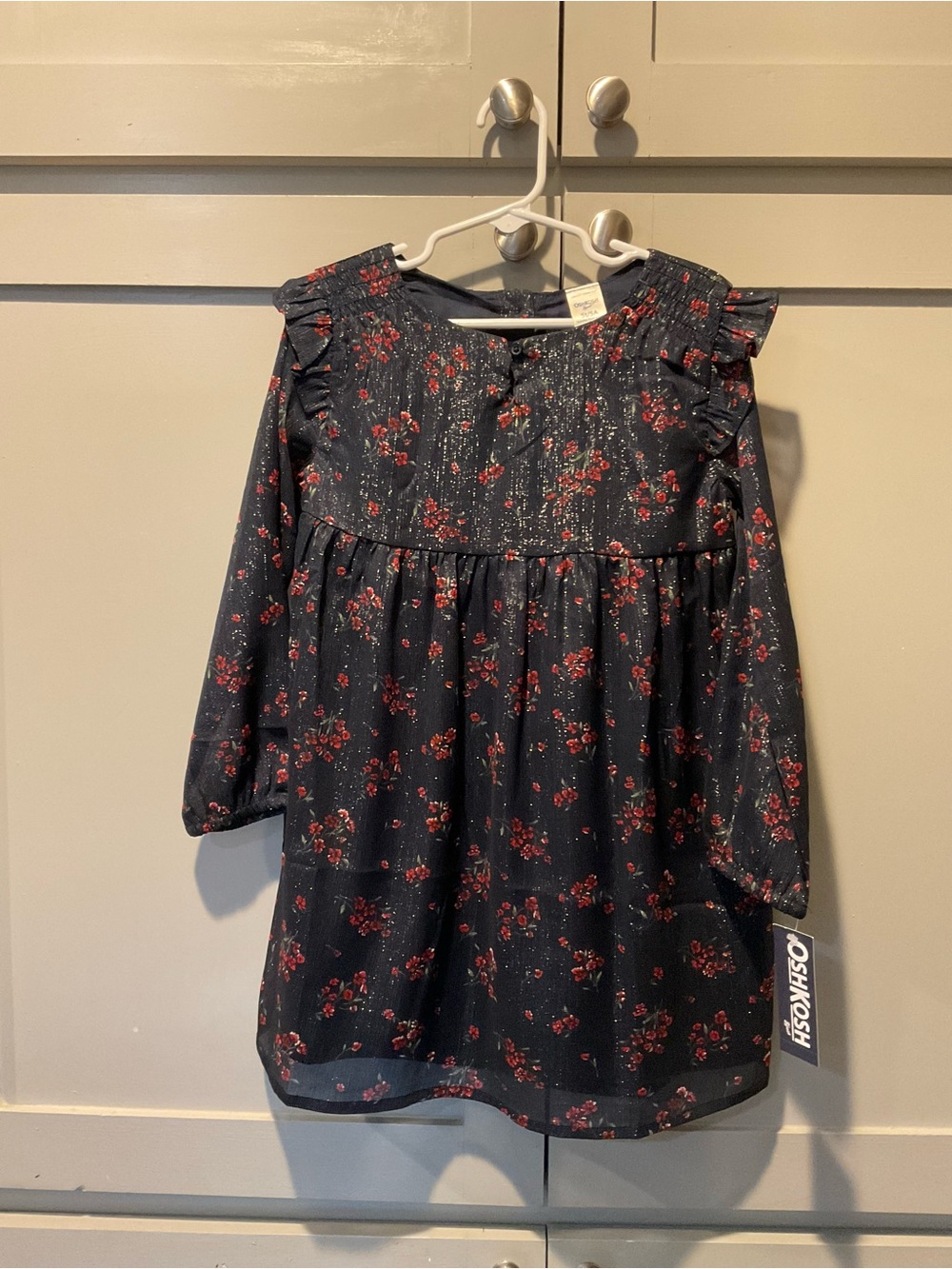NWT OshKosh B'gosh Navy and Red metallic Floral Print Dress